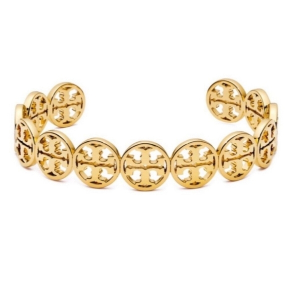 🔹️Tory Burch 🔹️ luxury minimalist  Frozen 18K Gold plated Logo Cuff - Picture 1 of 7